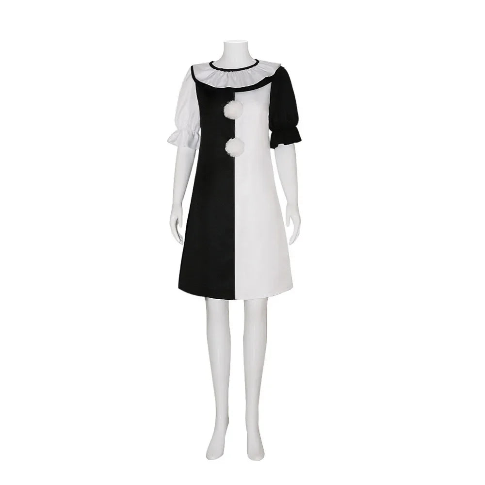 Halloween Black White Clown Couple Costume, Cosplay Role Play Jumpsuit & Dress for Party Carnival