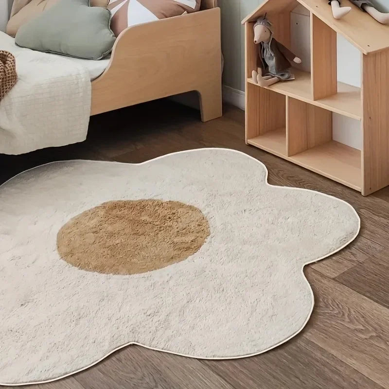 Floral Irregular Area Rug, Cute Modern Geometric Polyester Carpet with Vinyl Backing, Soft Decorative Floor Mat for Bedroom, Living Room, Study & Reading Area