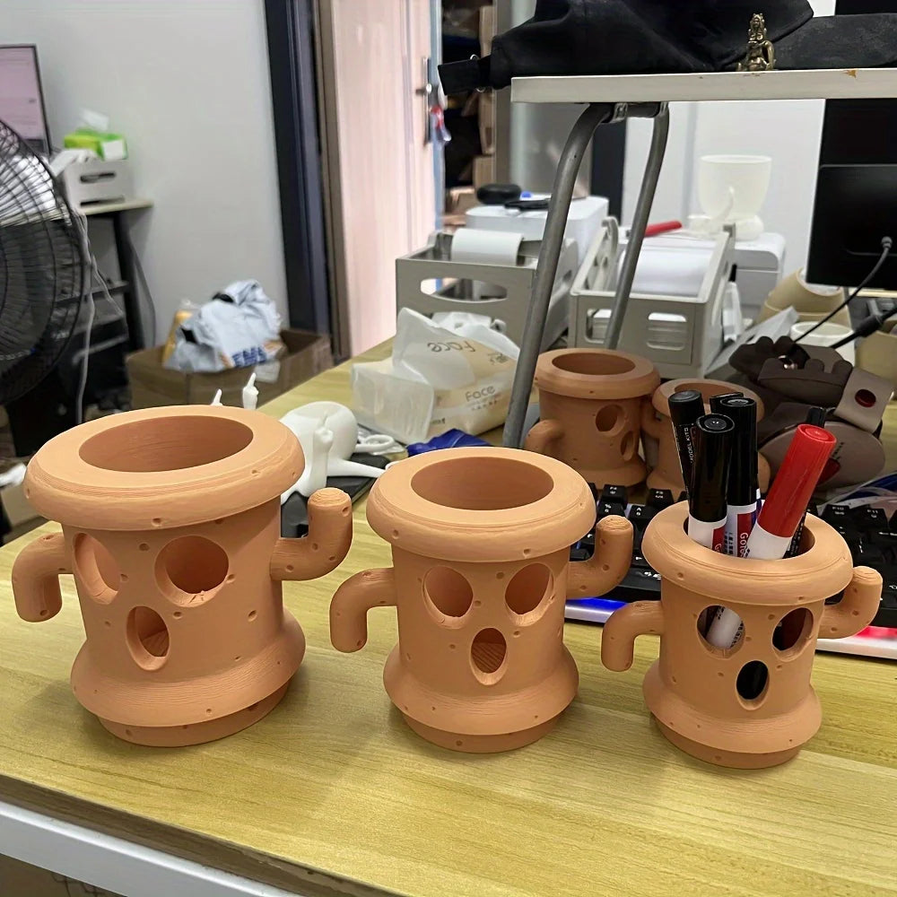 Cute Gyroid Succulent Planter, Adorable Desktop Plant Pot & Air Plant Holder, Small Decorative Desk Organizer and Pen Holder for Home, Office & Gift Decor