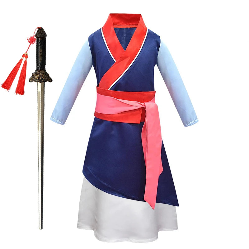 New Movies Halloween Hua Mulan Costume Christmas Girls Mulan Dress Traditional Chinese Clothes Mulan Hair Sword