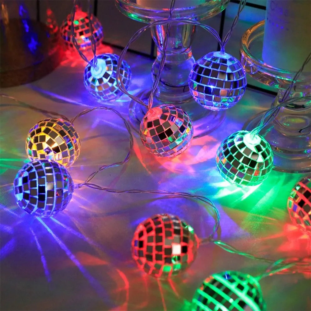 LED Mirror Ball String Lights, Battery-Powered Disco Fairy Lights with Reflective Balls for Party, Bar, Halloween, Christmas & Holiday Decor