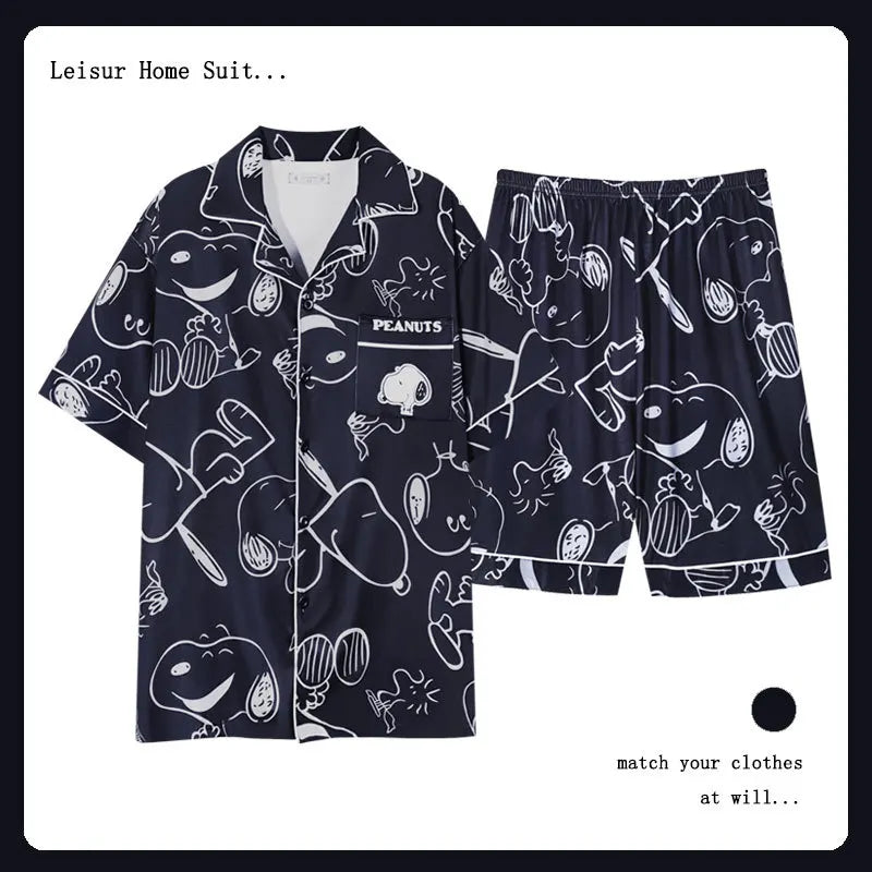 Cute Snoopy Couple Pajamas Set, Cute Cartoon Printed Short Sleeved Pajamas for Men and Women, 2026 New Fashiona Casual Home Wear