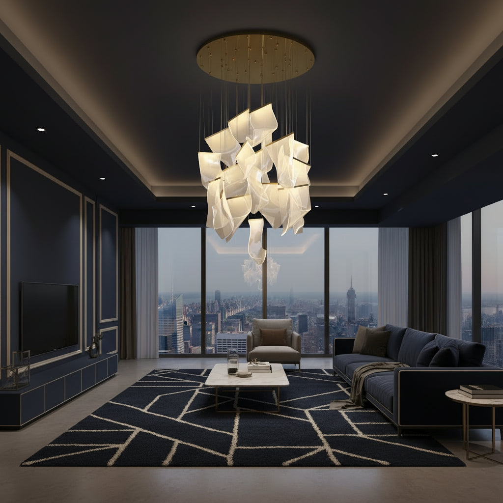 Light Guide LED Modern Chandelier Living Room Decor Lighting Duplex Rotating Stairs Pendant Lamp Dining Room Hanging Lights