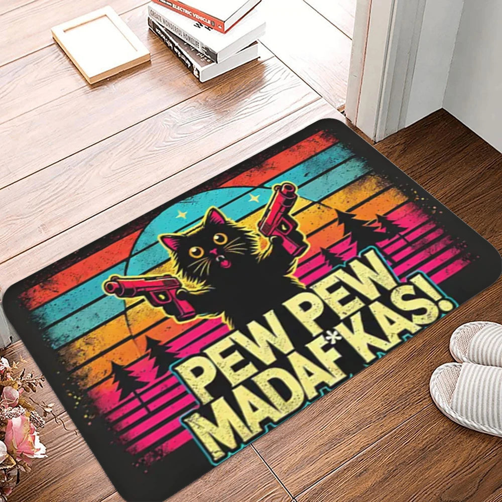 Cute Cat Doormat 30×50cm & 40×60cm, Washable Polyester Flannel Rug with Anti-Slip Backing, Cartoon Floor Mat for Entrance, Living Room, Bathroom & Outdoor Decor
