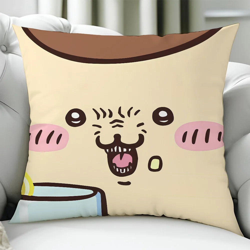 Chiikawa Cute Cartoon Cushion Cover – Double-Sided Printed Zipper Pillowcase, Soft Polyester Decorative Cover for Sofa, Bed & Car