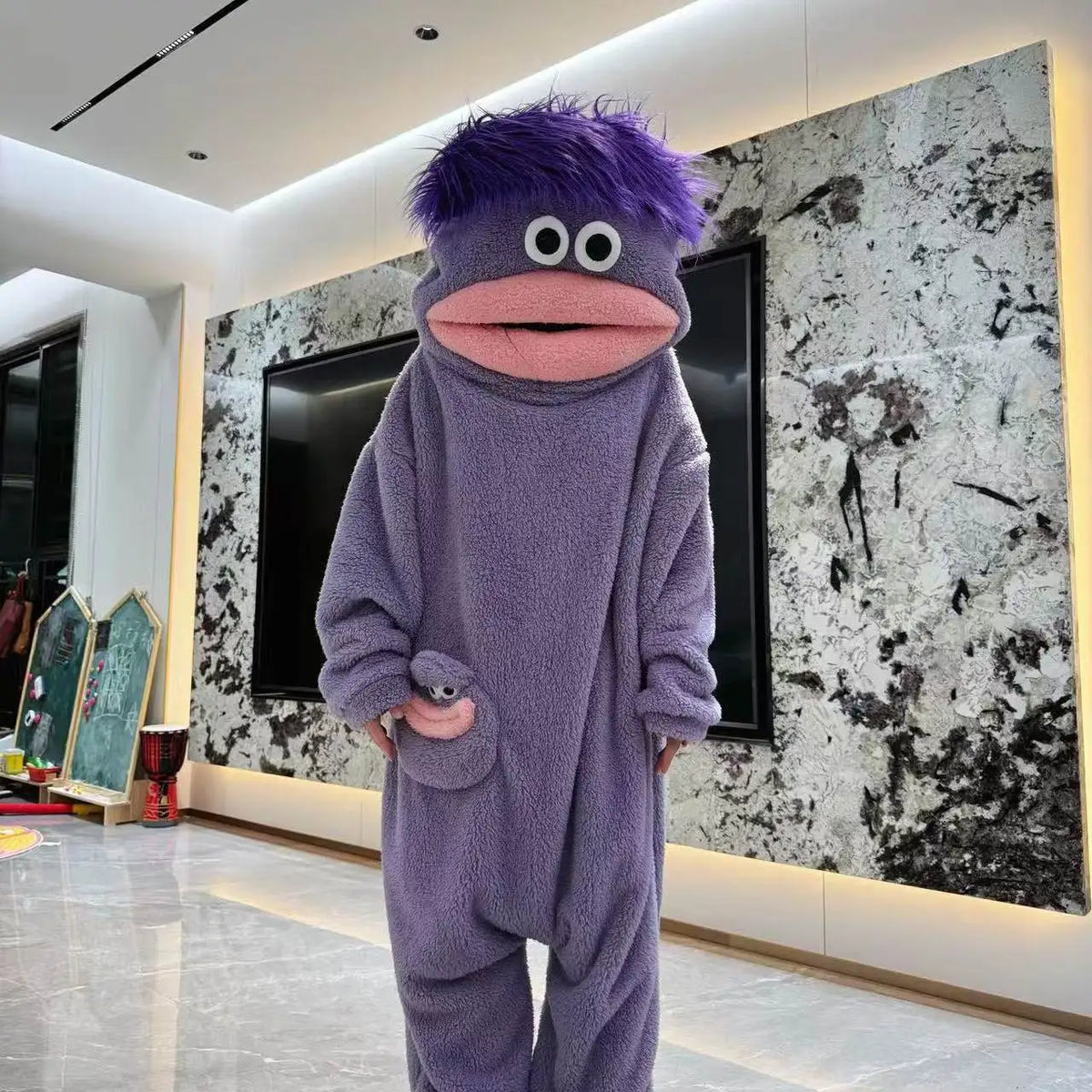 Funny Cute Wide Mouth Fish Cartoon Onesie Pajamas Thick Coral Fleece Couple Homewear Men Women Autumn Warm Loose Sleep Costume