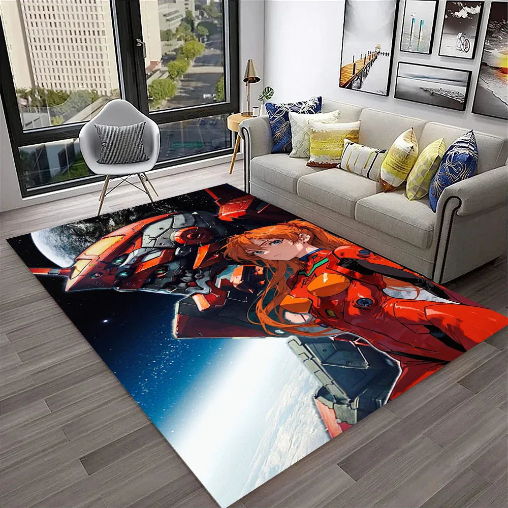 Evangelion Anime Rug, E-Evangelions G-Genesis Cartoon Polyester Flannel Carpet with Anti-Slip Backing, Decorative Floor Mat for Living Room, Bedroom, Kids’ Room & Gaming Area