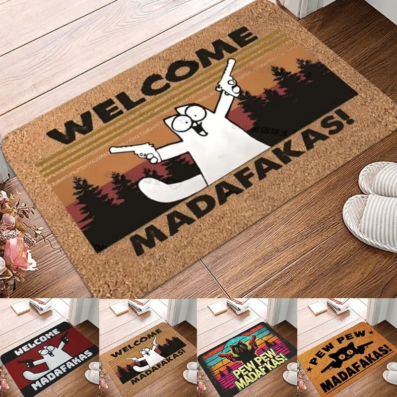 Cute Cat Doormat 30×50cm & 40×60cm, Washable Polyester Flannel Rug with Anti-Slip Backing, Cartoon Floor Mat for Entrance, Living Room, Bathroom & Outdoor Decor