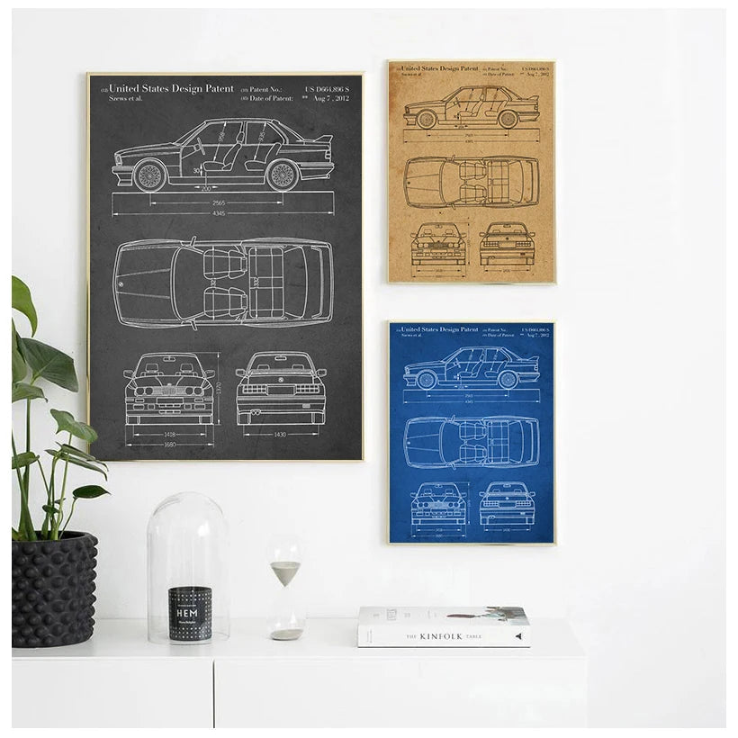 Car E30 M3 artwork, Auto wall art ,Transportation poster, room decor, print,blueprint, gift idea,wall Decorations
