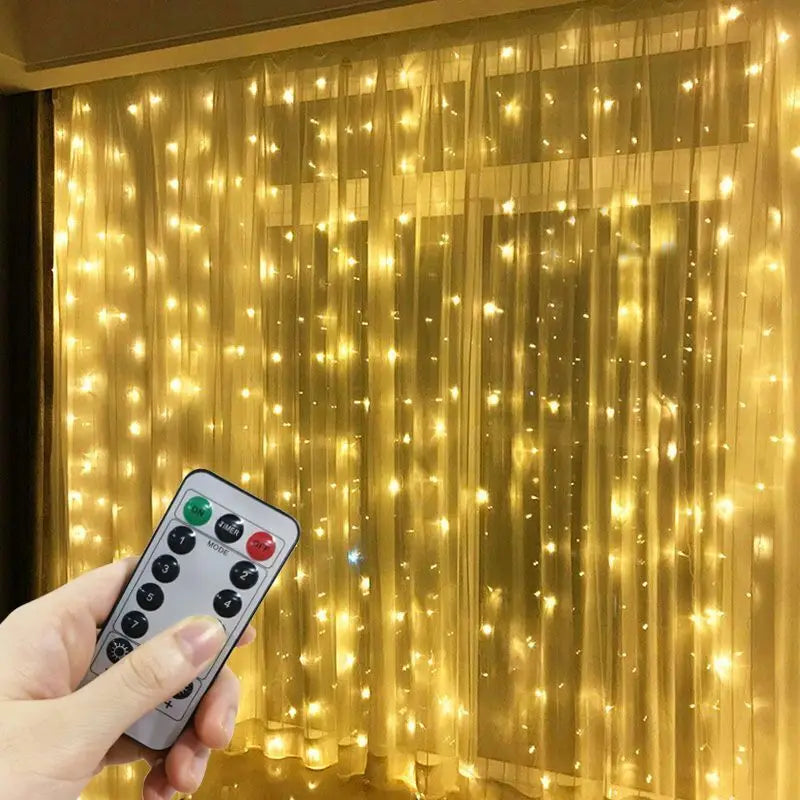 USB LED Curtain String Lights with Remote, 8 Lighting Modes, 3×1M–6×3M Fairy Garland Lights, Warm White, White & Multicolor Christmas Decor for Bedroom, Wedding & Party