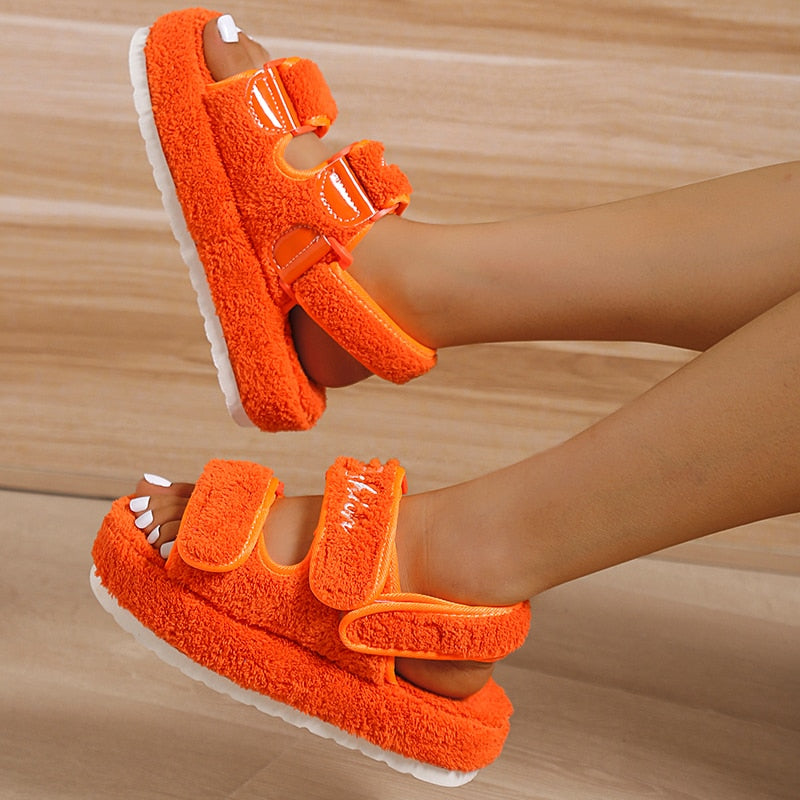 Women’s Thick Sole Sandals – Casual Platform Slide Sandals in Blue, Orange, Black & Green