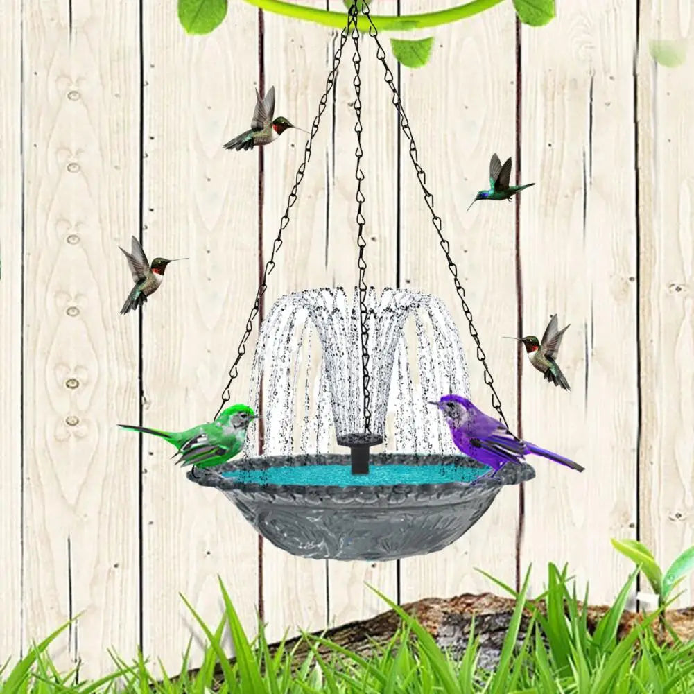 Hanging Birds Bath with Solar Fountain Pump Outdoor Garden Hummingbird Feeder Tray Water Fountain Birdbath Bowl