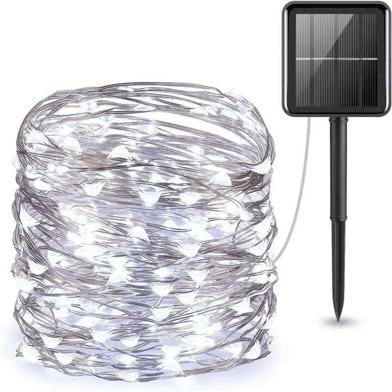 Solar String Fairy Lights 6M–33M, IP65 Waterproof LED Twinkle Lights with 8 Lighting Modes, Flexible Copper Wire Lights for Christmas, Garden, Patio, Tree & Party Decor