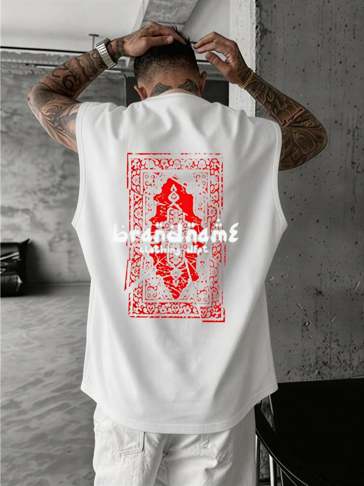 Men's Summer American High-Street Retro Print Tank Top: Streetwear Hip-Hop Style, Loose-Fit, Round Neck, Sleeveless Top
