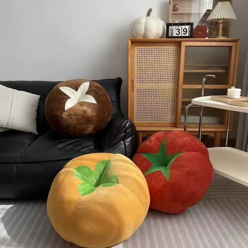 Cute Mushroom & Tomato Plush Cushion 25cm – Soft PP Cotton Pillow for Sofa, Bedroom & Bay Window, Kawaii Home Decor