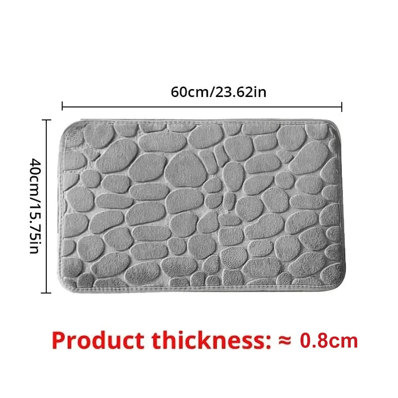 Embossed Memory Foam Bathroom Rug, Pebble Cobblestone Microfiber Floor Mat, Soft Anti-Slip Carpet for Bathroom, Living Room, Bedroom & Home Decor