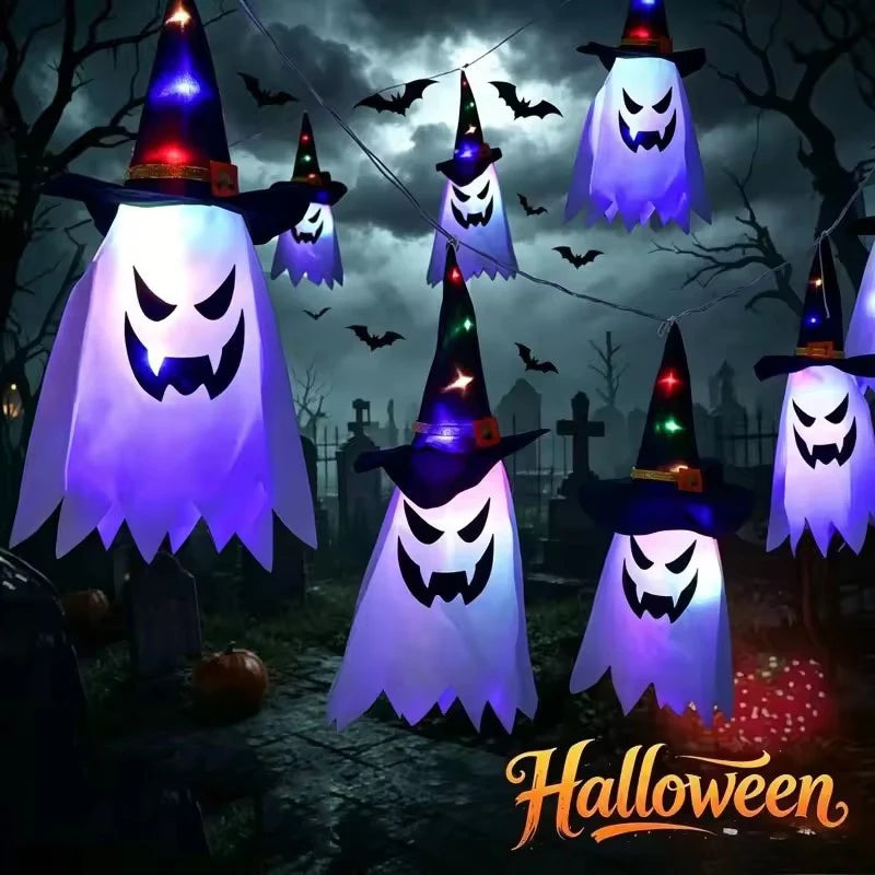 Halloween Glowing Witch Hat Lanterns Hanging Decor for Garden Porch Room Indoor Outdoor Holiday Party Props Decor,Ghost Light