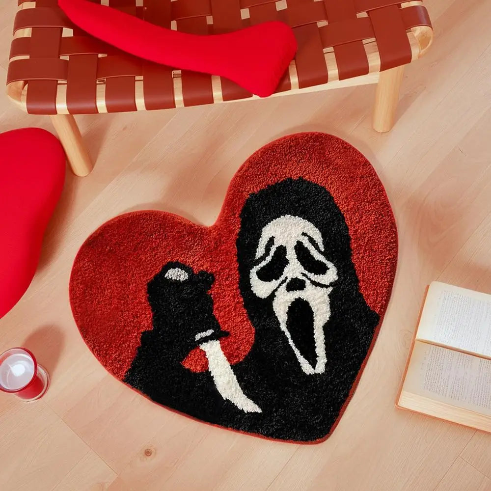 Halloween Skull Door Mat 40×60cm, Black & Red Polyester Bathroom Rug with Non-Slip TPR Backing, Funny Halloween Floor Mat for Bedroom, Entryway & Party Decor