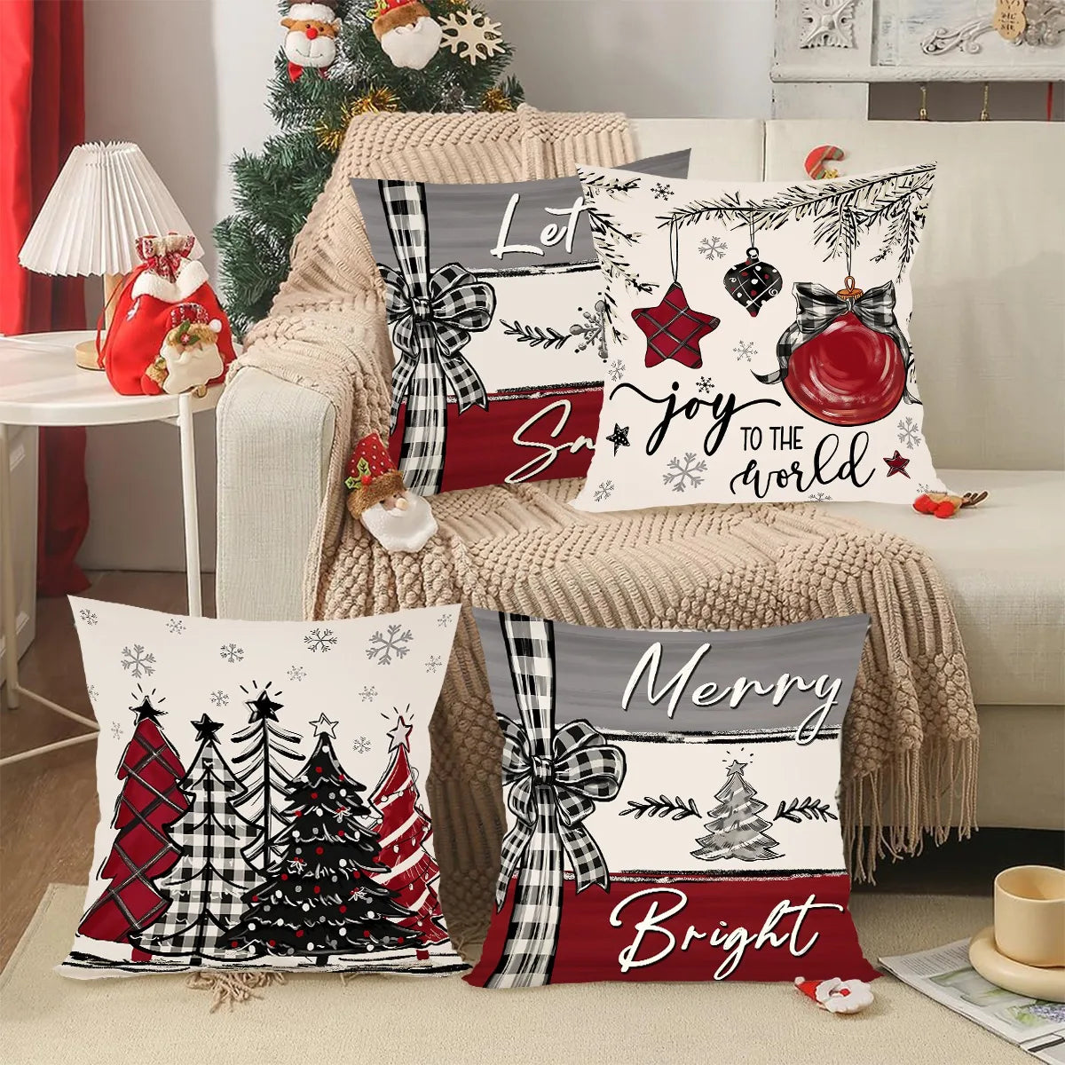 Merry Christmas Decorative Pillow Cover, Festive Throw Pillowcase for Bedroom, Sofa & Living Room, Holiday Cushion Cover for Christmas Home Decor