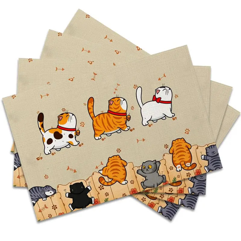 4Pcs, Cat-Themed Placemats, Best Placemats, Washable, Suitable for Holiday Parties, Home Decor, Kitchen Countertops, Rectangular Dining Rooms, Make Your Dining Room and Kitchen More Beautiful, Birthday Gifts and Housewarming