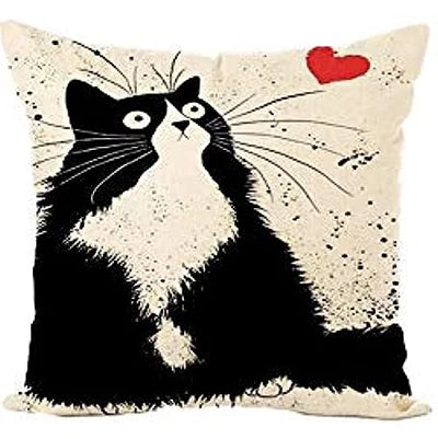 Cute Cat Linen Pillow Cover 45×45cm, Printed Square Decorative Cushion Case with Hidden Zipper, Linen-Cotton Sofa Pillowcase for Living Room, Bedroom, Chair & Home Decor