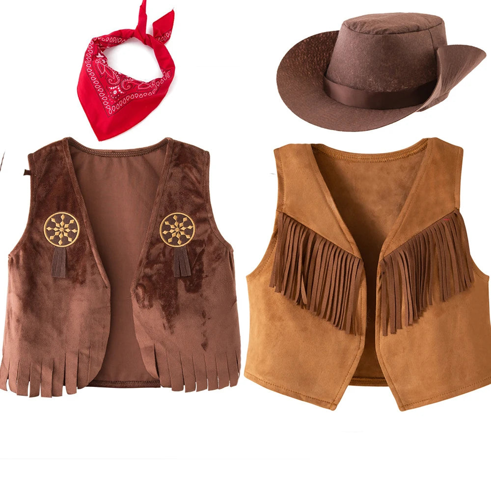 Halloween  Boys Cowboy Vest Costumes for Baby Toddler Kids Child Girls Cowgirl Cowboy Costume Party Fantasia Purim Fancy Dress