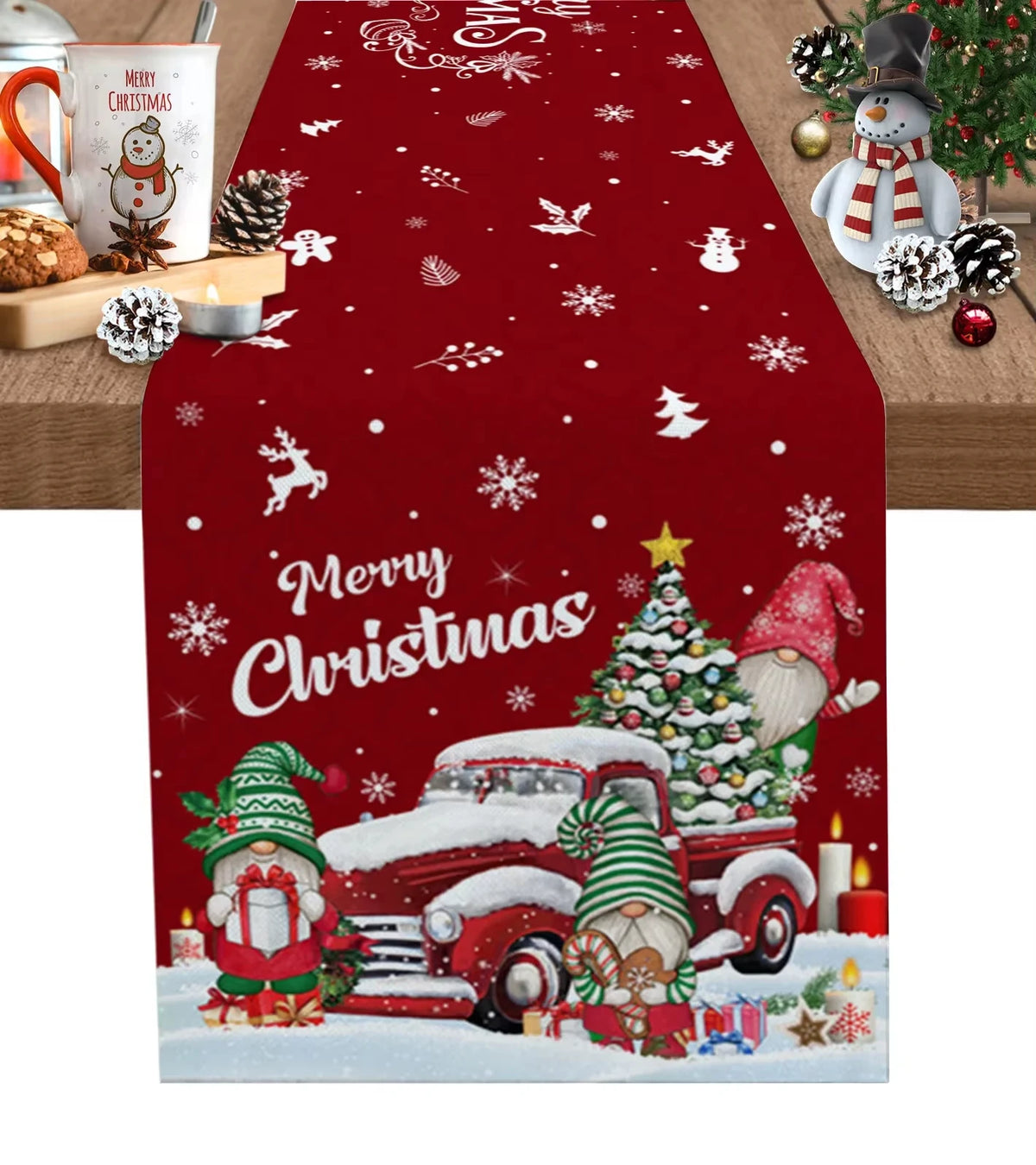 Christmas Plaid Table Runner with Snowflake & Ornament Design, Merry Christmas Holiday Table Decor, Festive Polyester Dining Table Accent for Home, Party & Winter Decor