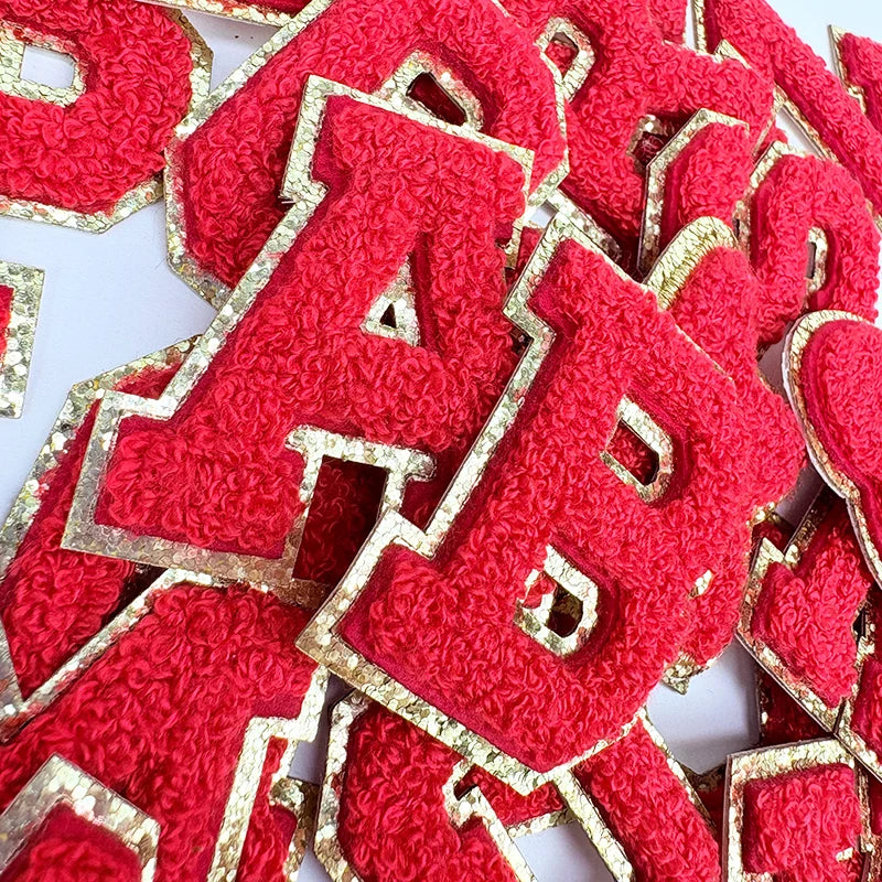 Red Letter Sticker Patches 5.5cm, Embroidered Chenille Alphabet Appliques for Clothing, Jackets & Bags, Stick-On DIY Fabric Accessories