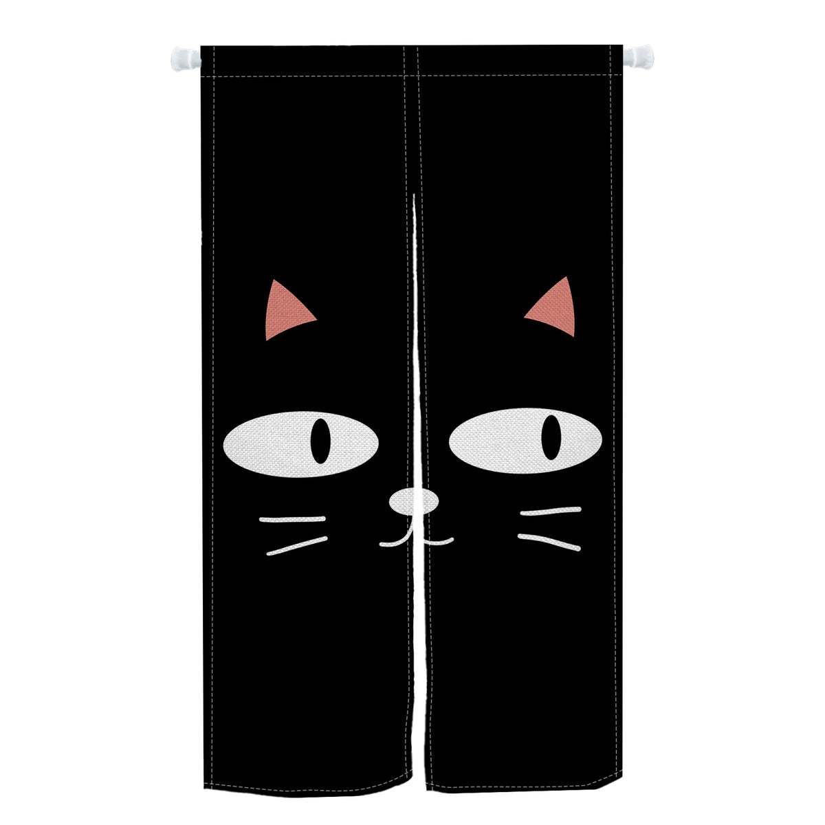 Cute Cat Japanese Noren Door Curtain, Black & White Cartoon Half Curtain for Bedroom, Kitchen & Doorway, 1-Panel Linen Room Divider for Home Decor