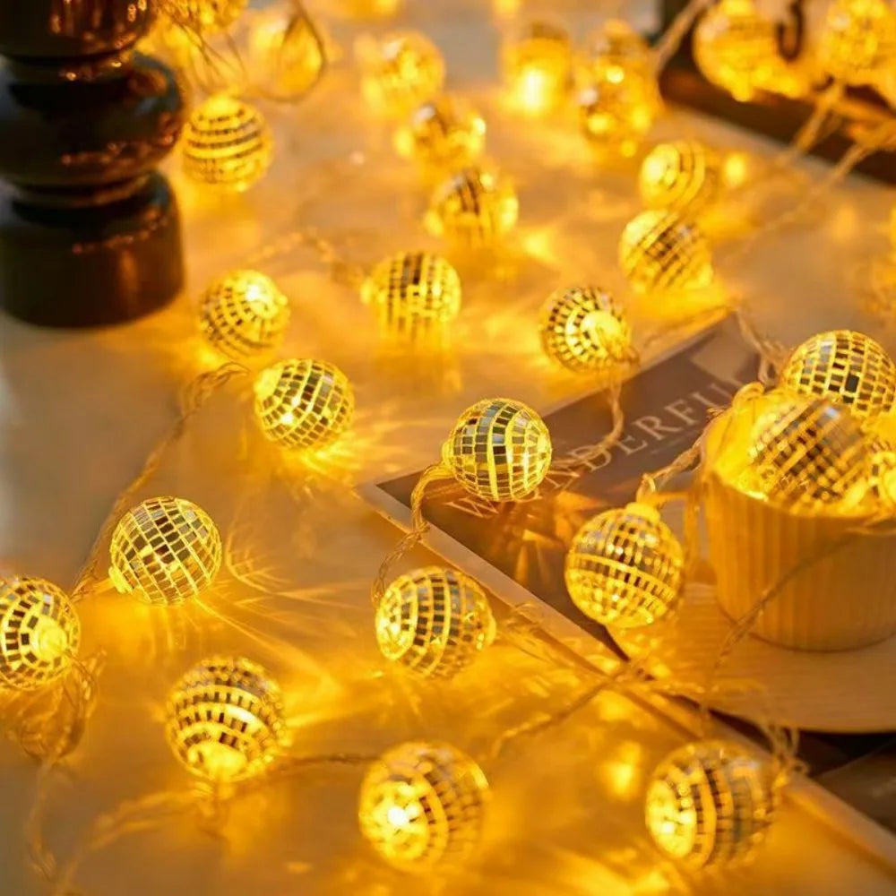 LED Mirror Ball String Lights, Battery-Powered Disco Fairy Lights with Reflective Balls for Party, Bar, Halloween, Christmas & Holiday Decor