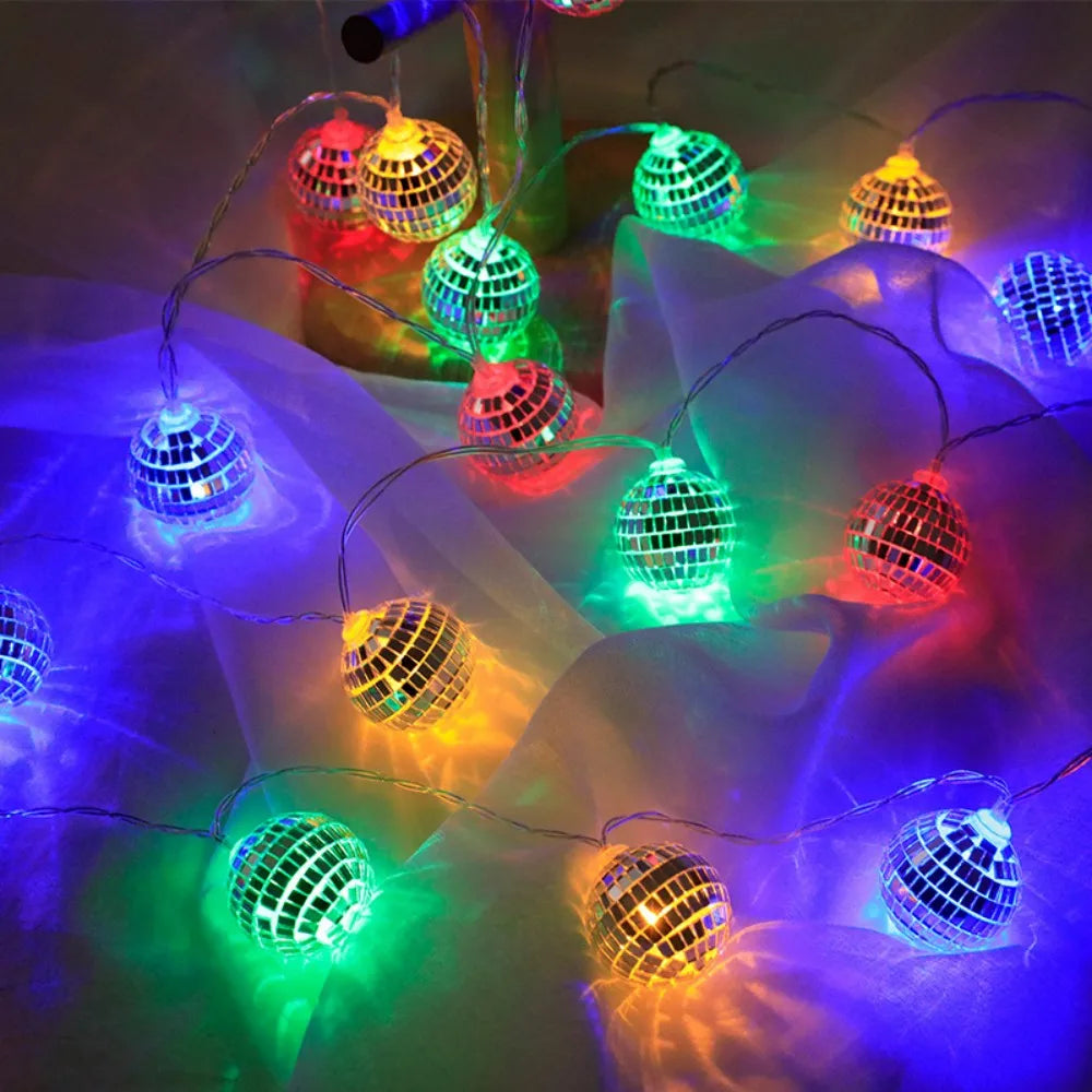 LED Mirror Ball String Lights, Battery-Powered Disco Fairy Lights with Reflective Balls for Party, Bar, Halloween, Christmas & Holiday Decor