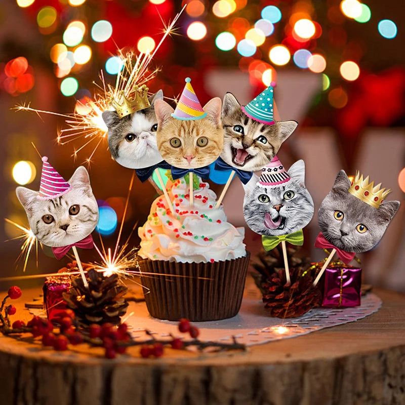 8-Piece Cute Cat Cupcake Toppers – Cat Themed Birthday Cake & Dessert Decorations for Kids’ Parties