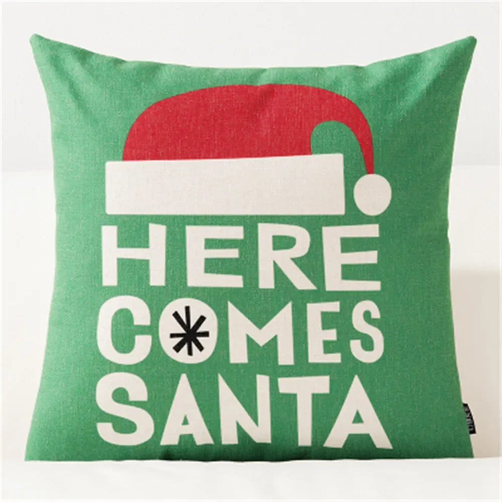 Christmas Pillow Cover 45×45cm & 30×50cm, Merry Christmas Snowman Snowflake Deer Cushion Cover, Beige Cartoon Holiday Decor for Sofa, Bed, Chair & Home