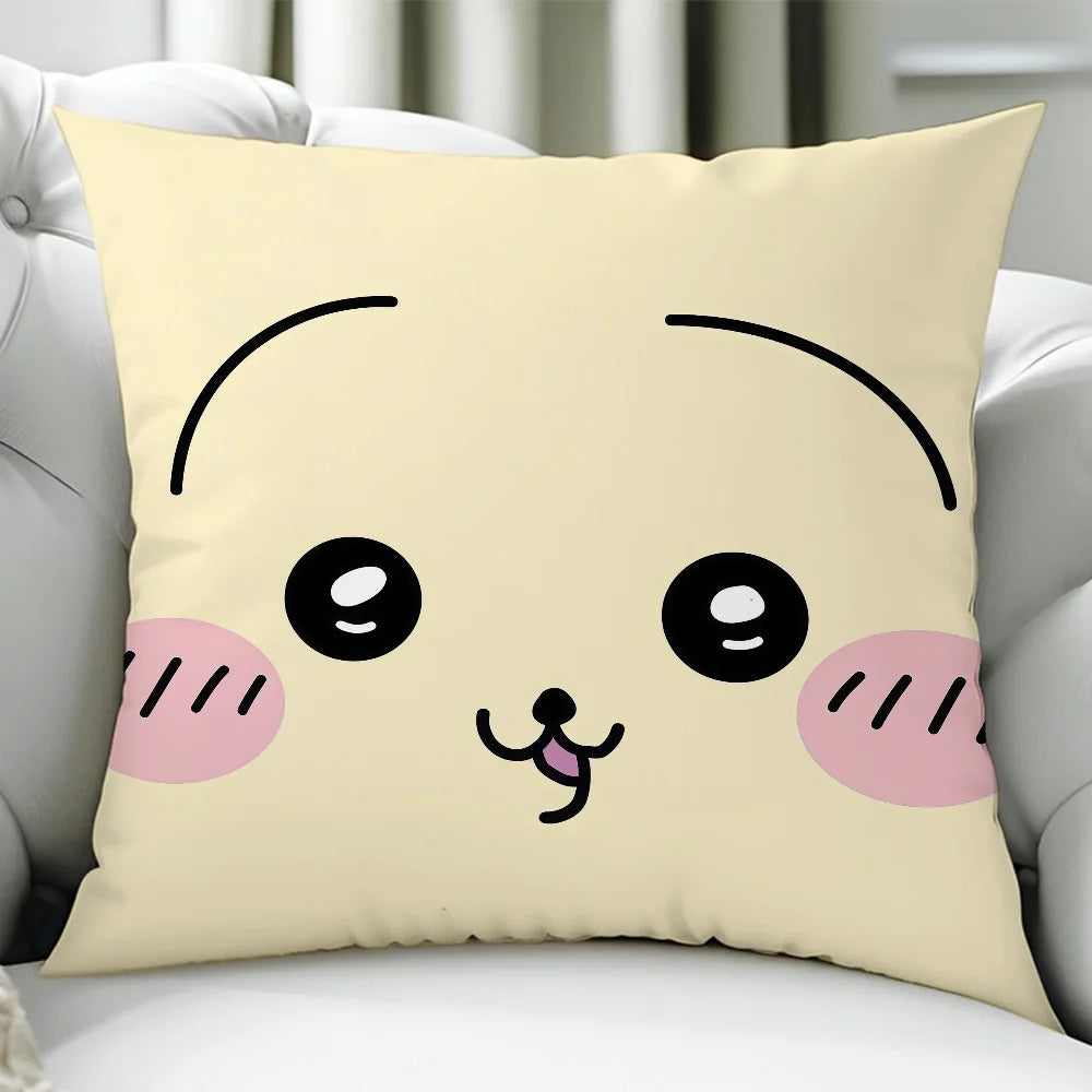 Chiikawa Cute Cartoon Cushion Cover – Double-Sided Printed Zipper Pillowcase, Soft Polyester Decorative Cover for Sofa, Bed & Car