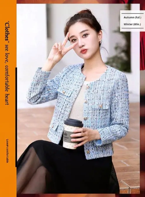 New casual Women Korean Sweet Tweed Jacket Fashion Simple Long Sleeve