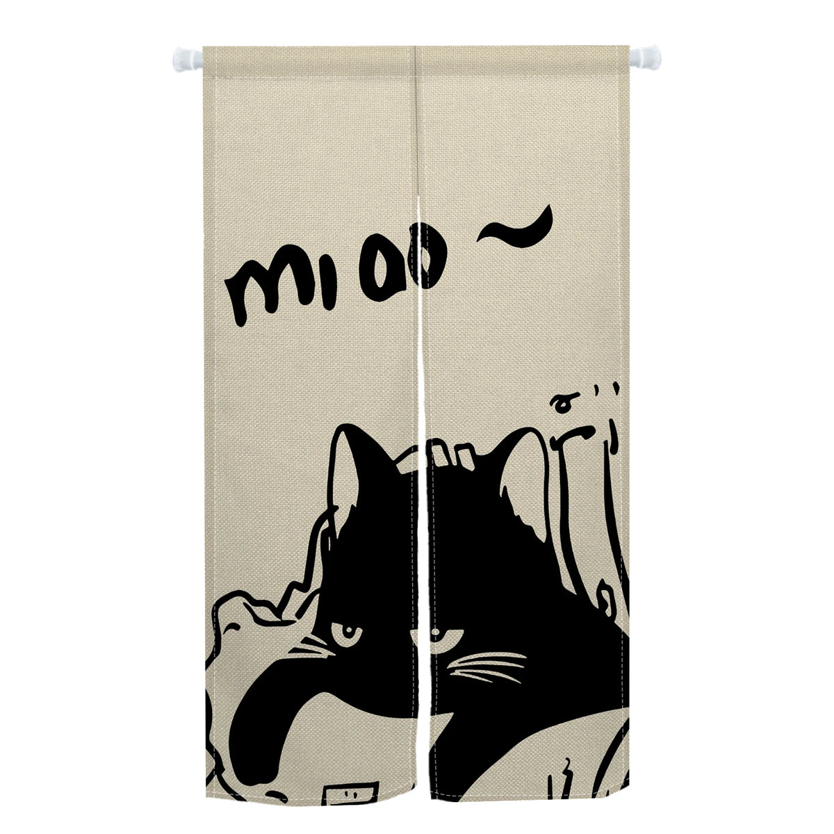 Cute Cat Japanese Noren Door Curtain, Black & White Cartoon Half Curtain for Bedroom, Kitchen & Doorway, 1-Panel Linen Room Divider for Home Decor