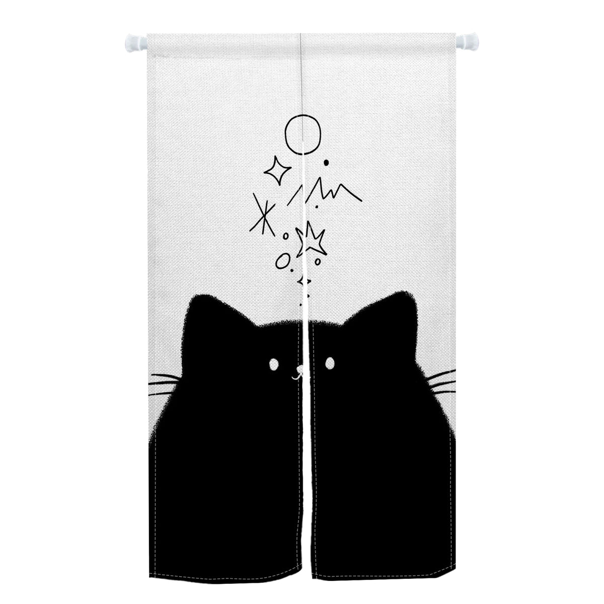 Cute Cat Japanese Noren Door Curtain, Black & White Cartoon Half Curtain for Bedroom, Kitchen & Doorway, 1-Panel Linen Room Divider for Home Decor