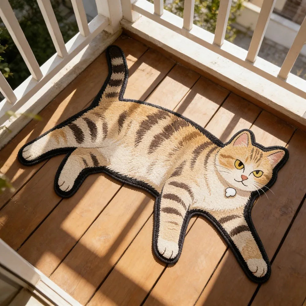 Cute Cat Shaped Floor Mat 40×60cm, Soft Crystal Velvet Polyester Rug with Absorbent Non-Slip Backing, Cartoon Cat Carpet for Bathroom, Bedroom, Entryway & Home Decor