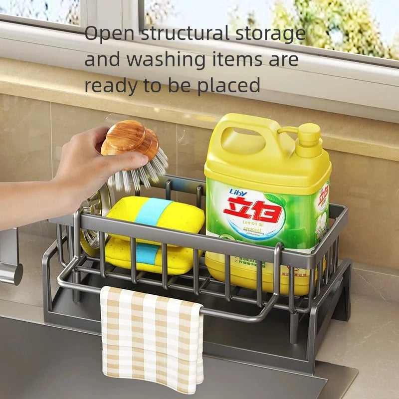 Kitchen Spice Storage Shelf with Drainage Rack, Installation Sink Organizer, Tap-Mounted Shelf for Home Kitchen Accessories