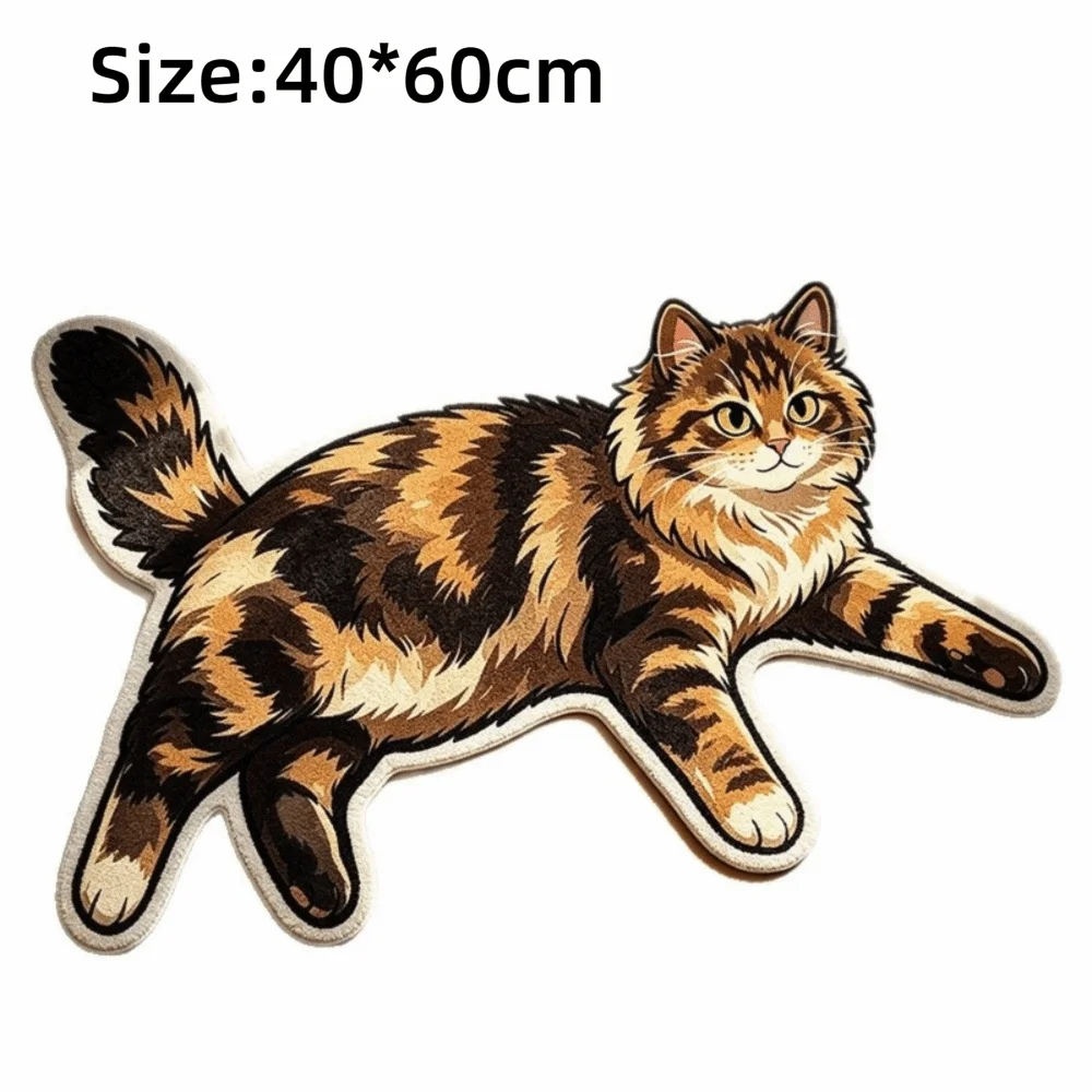 Cute Cat Shaped Floor Mat 40×60cm, Soft Crystal Velvet Polyester Rug with Absorbent Non-Slip Backing, Cartoon Cat Carpet for Bathroom, Bedroom, Entryway & Home Decor