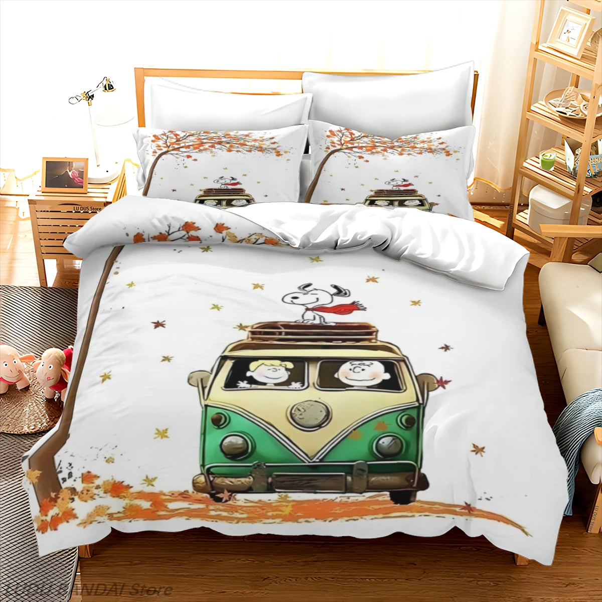 Snoopy Cartoon Bedding Set – Cute Printed Duvet Cover & Quilt Cover with Pillowcases, 3-Piece Twin Bedding Set