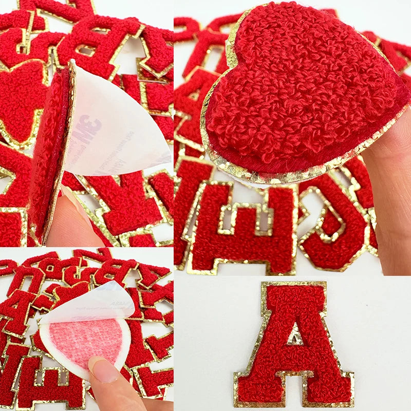 Red Letter Sticker Patches 5.5cm, Embroidered Chenille Alphabet Appliques for Clothing, Jackets & Bags, Stick-On DIY Fabric Accessories