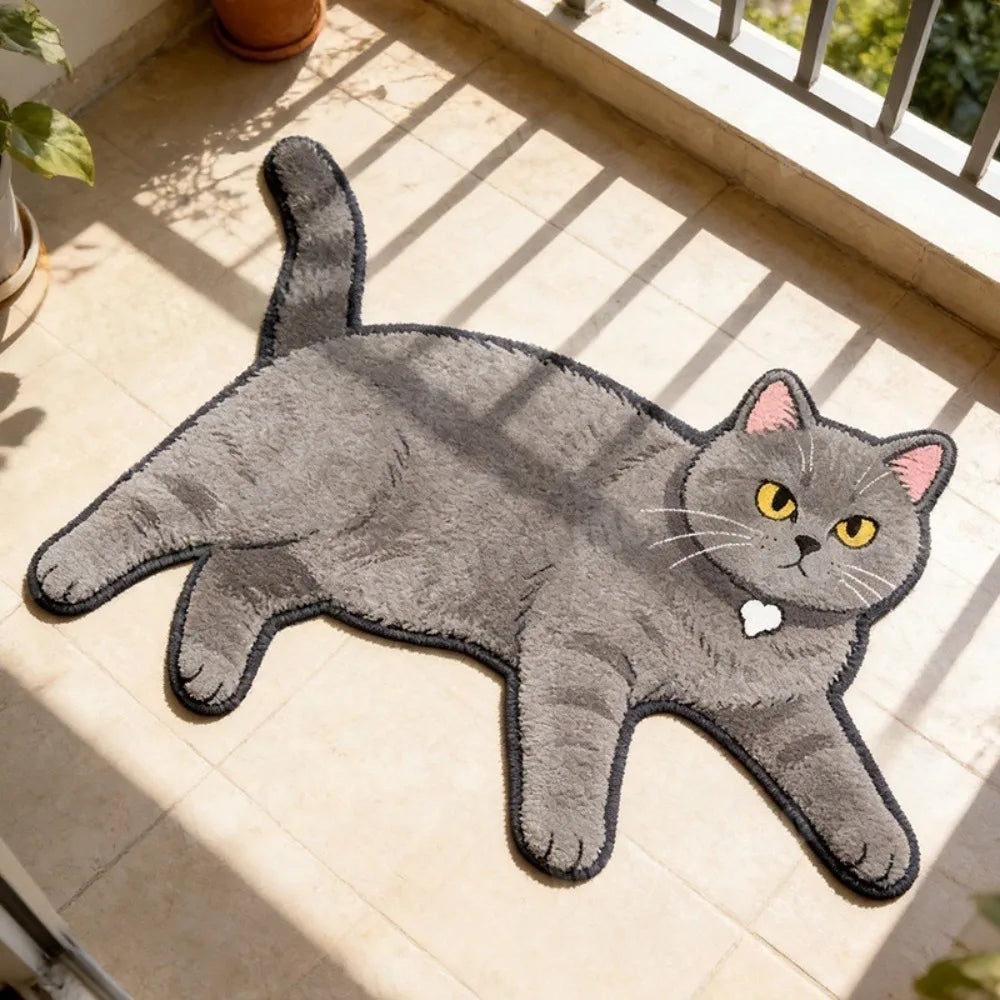 Cute Cat Shaped Floor Mat 40×60cm, Soft Crystal Velvet Polyester Rug with Absorbent Non-Slip Backing, Cartoon Cat Carpet for Bathroom, Bedroom, Entryway & Home Decor