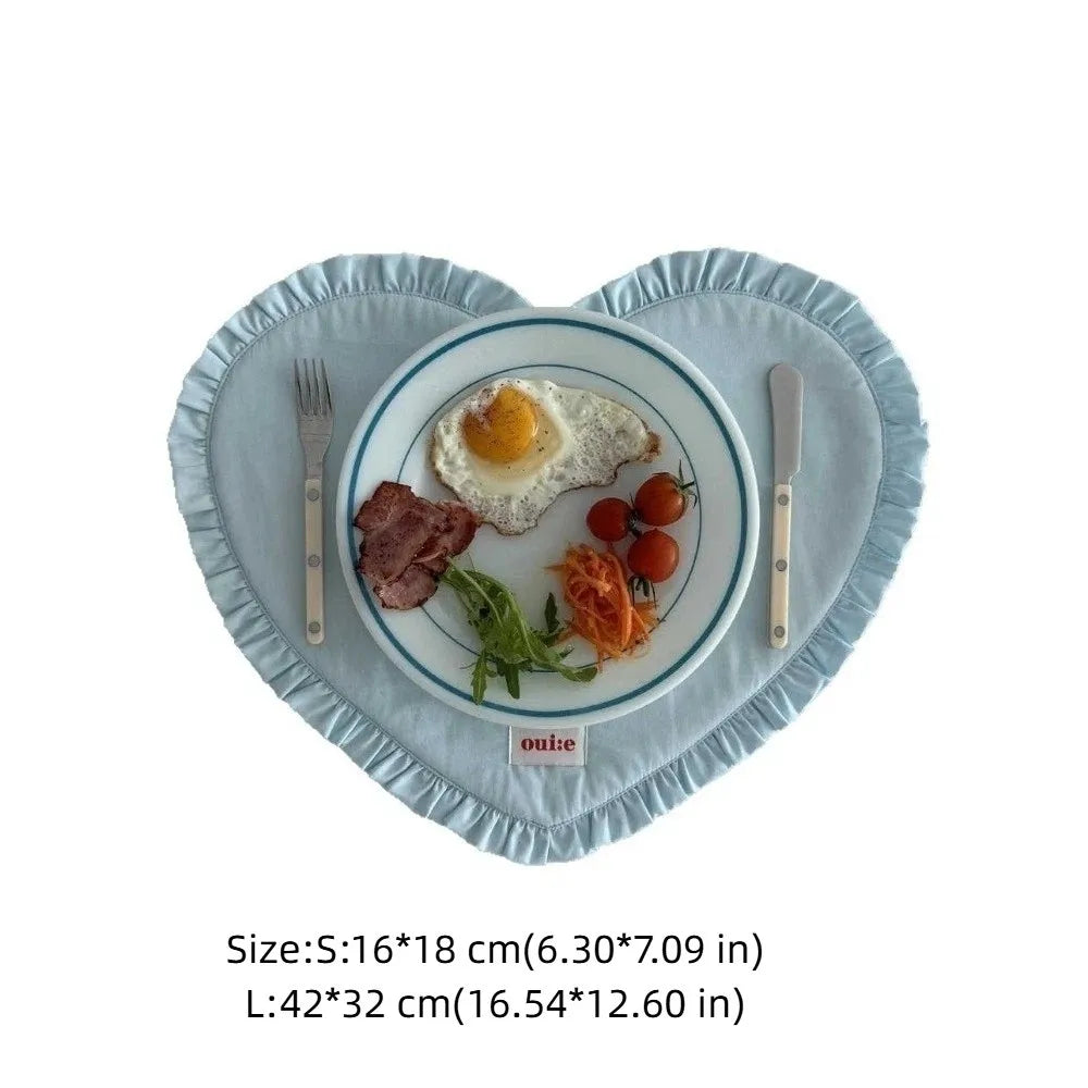 New Heart-shaped Placemats Dining Table Plaid Loving Western Food Mats Decorative Pleated Lace Fabric Coaster Home Decor