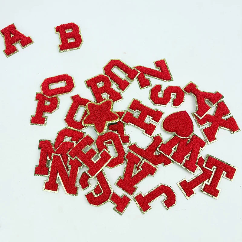 Red Letter Sticker Patches 5.5cm, Embroidered Chenille Alphabet Appliques for Clothing, Jackets & Bags, Stick-On DIY Fabric Accessories
