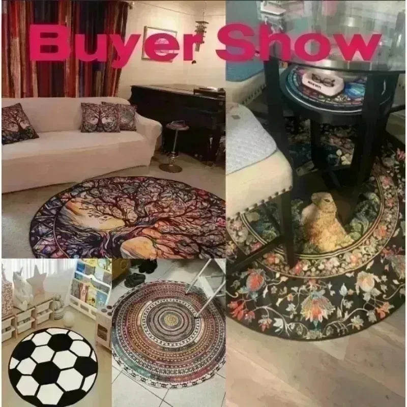 Round Pink Dot Cartoon Cat Rug, Cute Polyester Flannel Floor Mat with Non-Slip PP Backing, Modern Decorative Carpet for Living Room, Bedroom & Home Decor