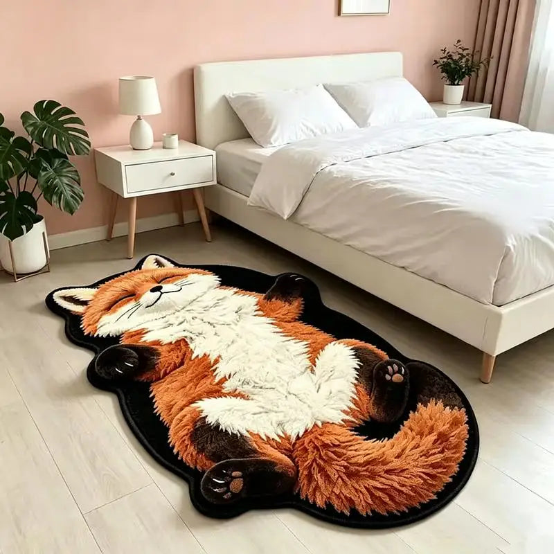 Cat-Shaped Area Rug, Cute Cartoon Crystal Velvet Floor Mat with Suede Backing, Soft Absorbent Decorative Carpet for Bedroom, Living Room, Kids’ Room & Entryway