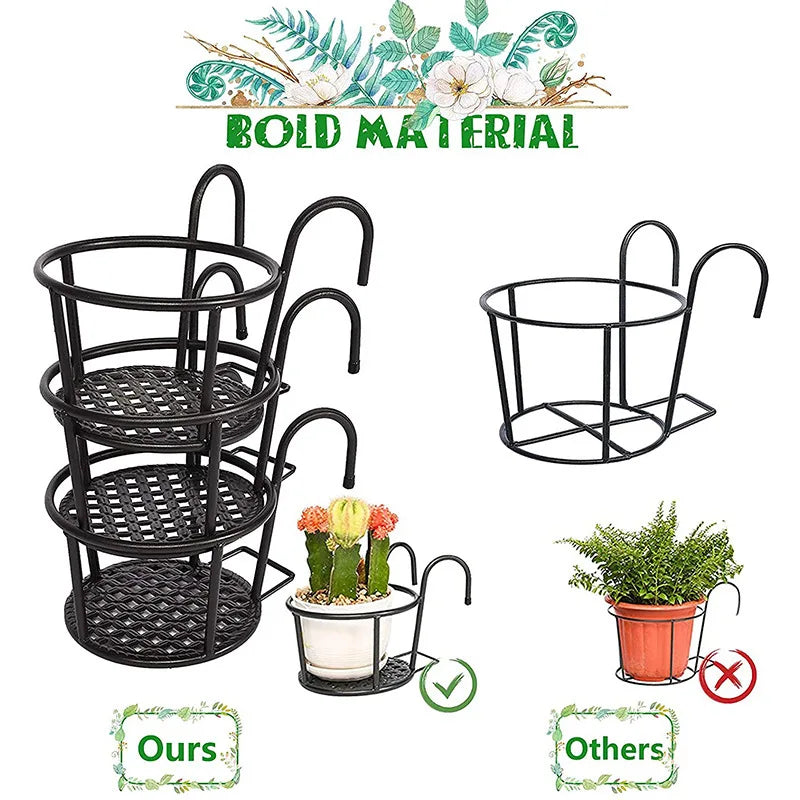 Balcony Iron Hanging Flower Rack, Metal Railing Plant Pot Holder for Succulents & Pothos, Space-Saving Hanging Plant Display Stand for Home, Garden & Indoor Decor