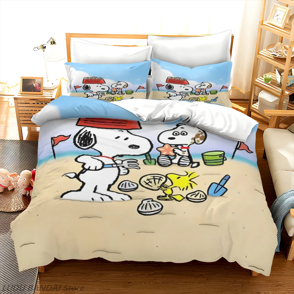 Snoopy Cartoon Bedding Set – Cute Printed Duvet Cover & Quilt Cover with Pillowcases, 3-Piece Twin Bedding Set