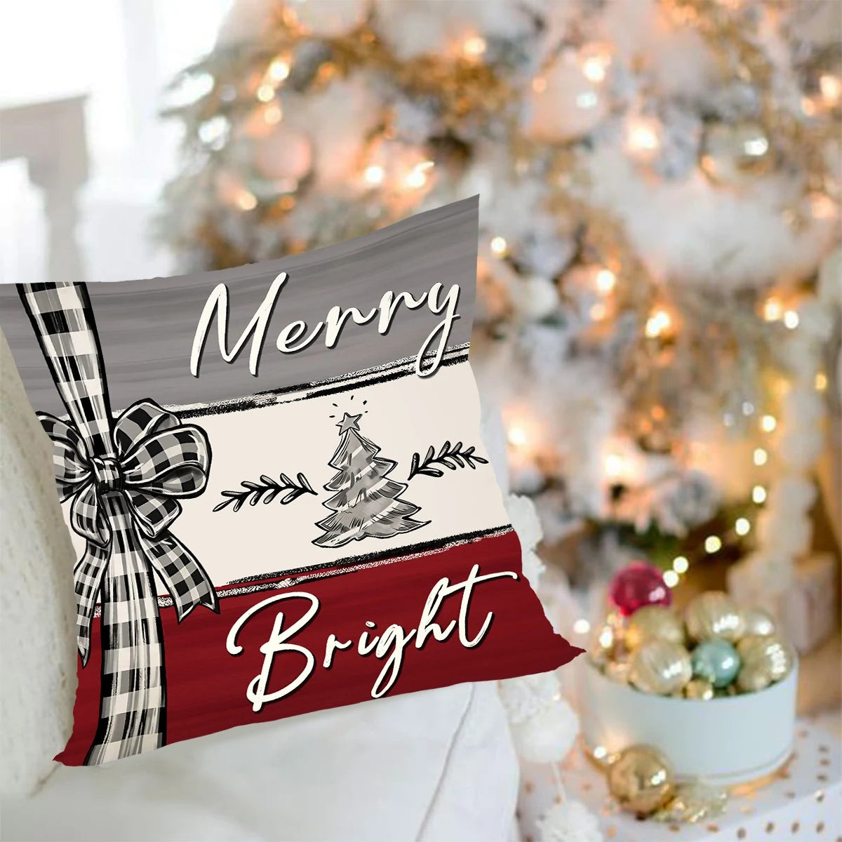 Merry Christmas Decorative Pillow Cover, Festive Throw Pillowcase for Bedroom, Sofa & Living Room, Holiday Cushion Cover for Christmas Home Decor